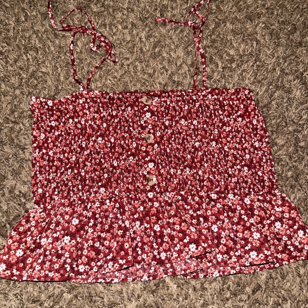 Floral Button-Down Red Crop Top